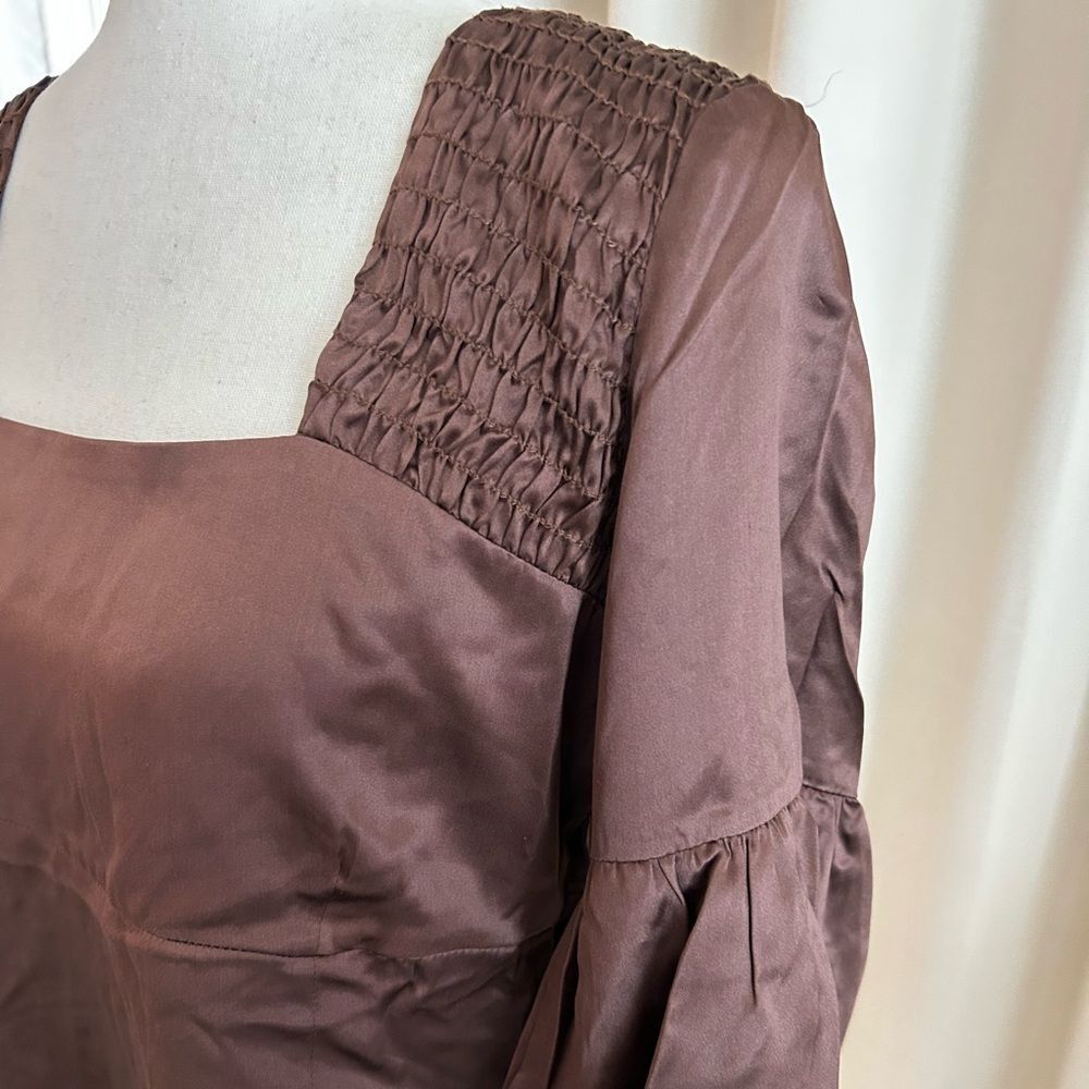 glam vintage soul Brown 100 % silk tunic Top medium new with tags - Picture 3 of 10